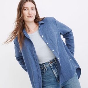 Madewell Side Button Oversize Ex-Boyfriend Cotton Flannel Shirt in Blue Jay NEW!